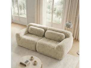 Canapé droit compressé fixe OKWISH  2 places Tissu kaki clair