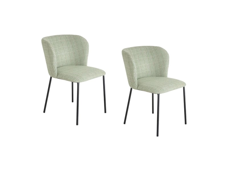  Lot de 2 chaises pavia vert doux à motif à carreaux – dossier arrondi et pieds fins noirs  - Conforama A