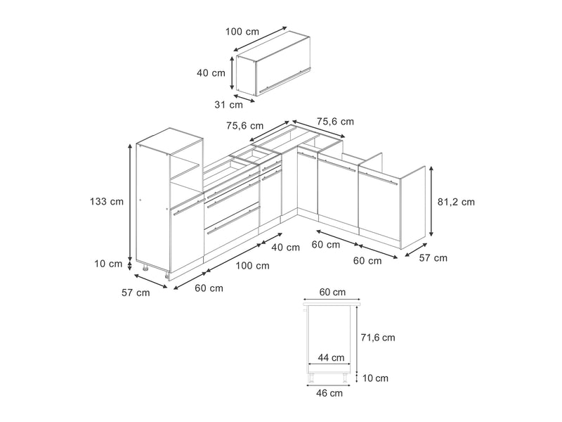 Vicco cuisine en angle, blanc campagnechêne doré, 287 x cm sans plan de travail - Conforama B