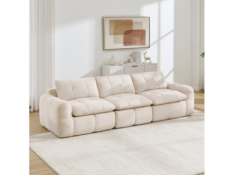  Canapé modulable 3 places 264x97x68 cm en chenille beige  - Conforama D