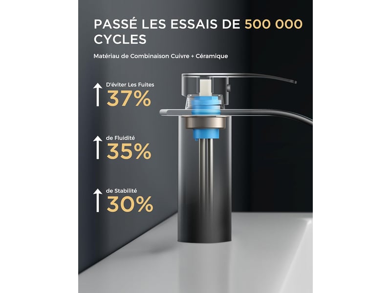  Robinet de salle de bain noir,mitigeur lavabo cascade en acier inoxydable,mitigeur monocommande pour eau chaude et froide dans la salle de bain  - Conforama C