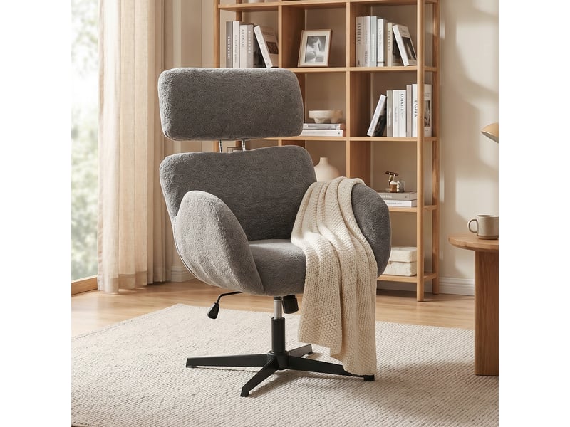  Chaise de bureau avec revêtement en tissu aspect velours, chaise rembourrée avec piètement en acier, chaise de bureau réglable en hauteur, grise  - Conforama C