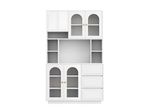 Buffet blanc mdf 106x30x175 cm, meuble rangement cuisine avec portes acrylique et étagères réglables