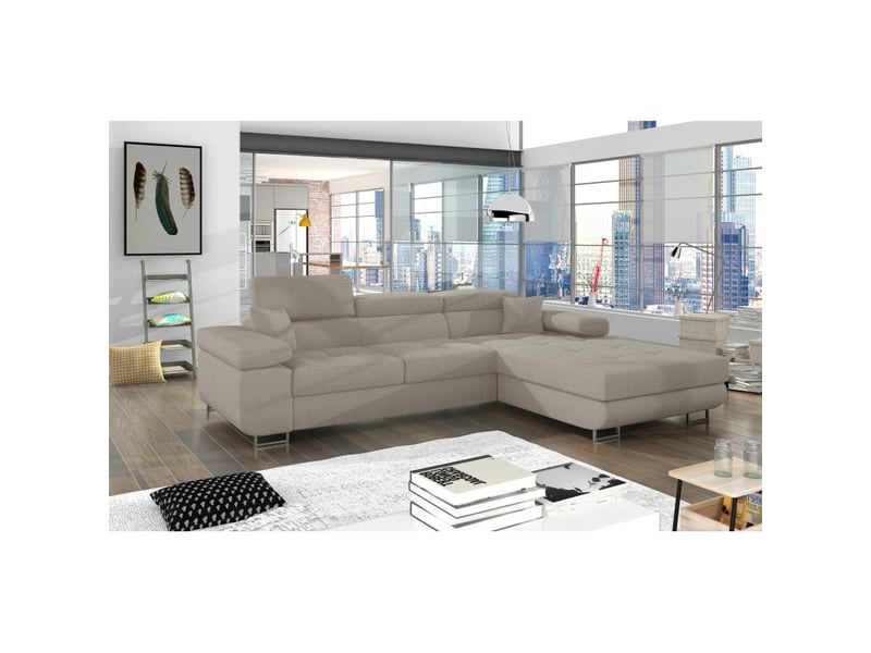  Canapé d'angle convertible amanda beige foncé velours côtelé avec coffre  - Conforama B