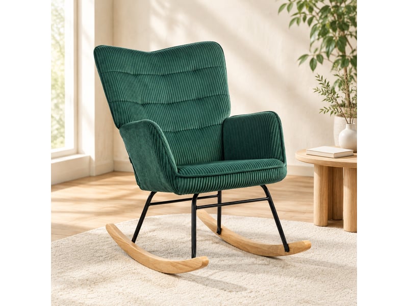  Fauteuil à bascule modenvie en velours côtelé vert foncé 71 x 98 x 101 cm  - Conforama B