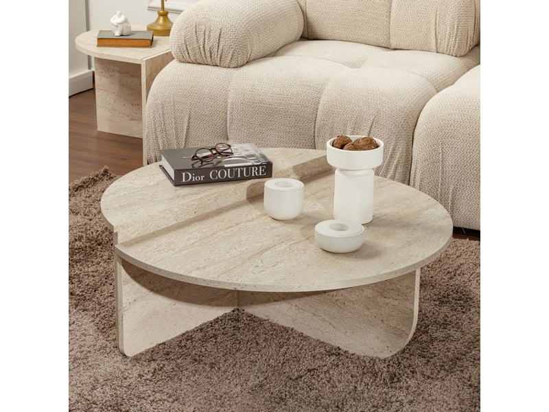  Table basse ronde beige d90 cm  - Conforama D