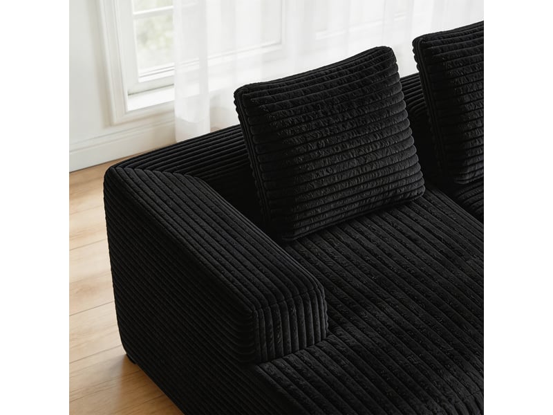 Canapé d’angle modulable 261 cm, méridienne gauche, 3-4 places, canapé nuage sans cadre rigide, assise profonde, mousse et ressorts, velours côtelé, noir Morn Vibe - Conforama C