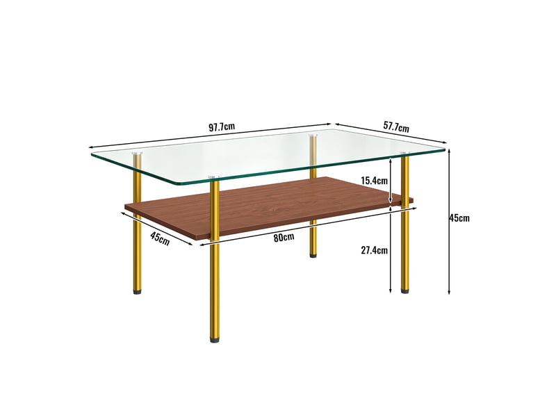 Table basse rectangulaire 98x58 cm en verre trempé, mdf et métal doré brun  - Conforama C