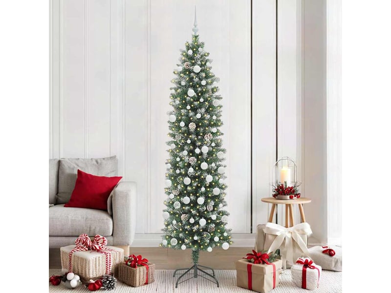  Sapin de noël, arbre de noël artificiel slim vert et blanc 210 cm shl6197  - Conforama B