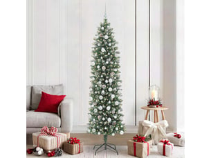 Sapin de noël, arbre de noël artificiel slim vert et blanc 210 cm shl6197