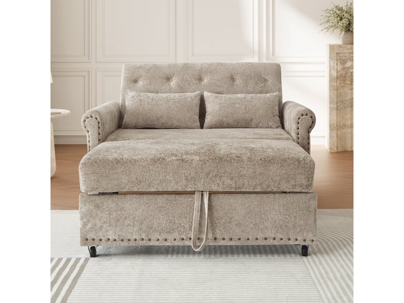  Canapé-lit 3-en-1 2 places en chenille, dossier réglable 3 positions, 2 coussins  - Conforama B