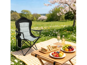 Fauteuil de camping pliant 84 x 62 x 110 cm – noir et gris clair – porte-gobelet et poche latérale