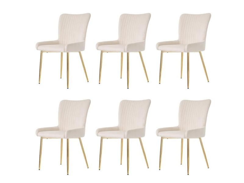 Chaise en velours - ensemble de 6 - beige+or - velours - pieds en métal doré - soutien lombaire - poids supporté 150 kg bicolore - Conforama E