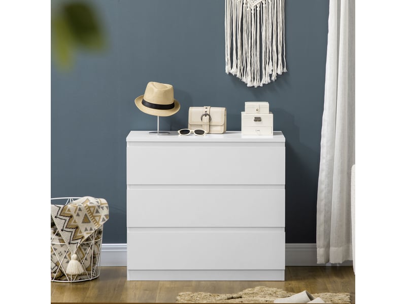  Commode 3 tiroirs, meuble de rangement épuré pour chambre, 80l x 39p x 73h cm, intérieur  - Conforama W