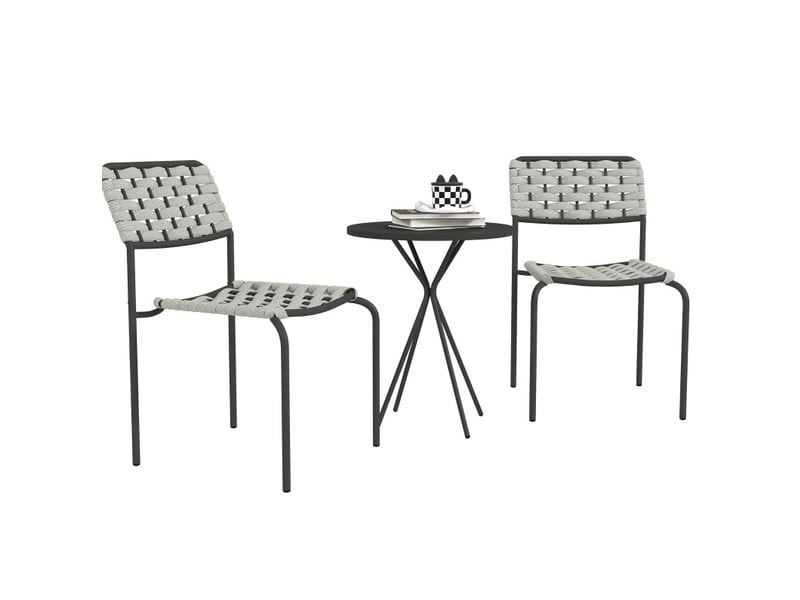 Salon de jardin 3 pièces 46x60x80 cm pour 2 personnes – gris – chaises empilables et table ronde en acier - Conforama A