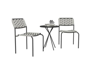 Salon de jardin 3 pièces 46x60x80 cm pour 2 personnes – gris – chaises empilables et table ronde en acier