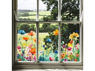 Autocollant pour vitre 30x60cm, motif fleurs multicolores – adhérence statique, déco intérieure-style 1