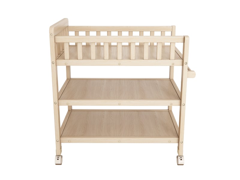 Table à langer 2-en-1 mobile avec rangements, 89 x 58 x 102 cm, bois de pin et mdf naturel - Conforama R