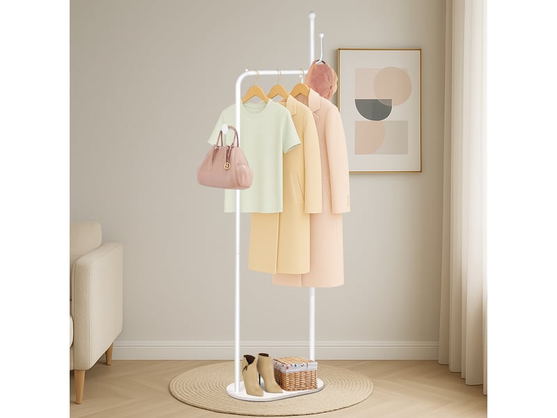 Porte-manteau Sur Pied Design - Base En Marbre, Structure Métal Blanc, Hauteur 180 Cm, Pour Entrée, Salon, Chambre