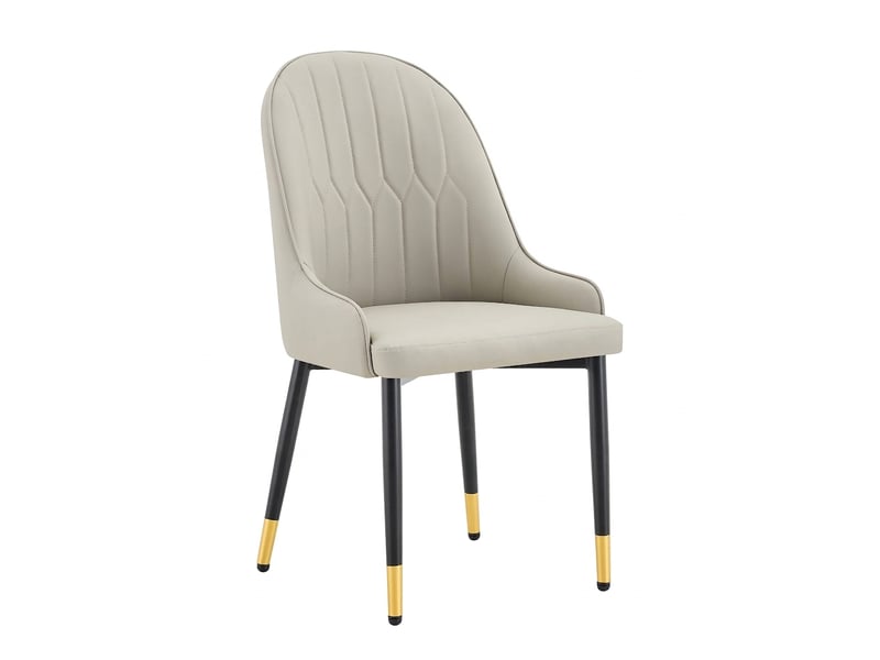  Lot de 2 chaises de salle à manger en cuir pu gris chaud, dossier avec motif éclair, pieds en métal noir, charge 120 kg.  - Conforama A
