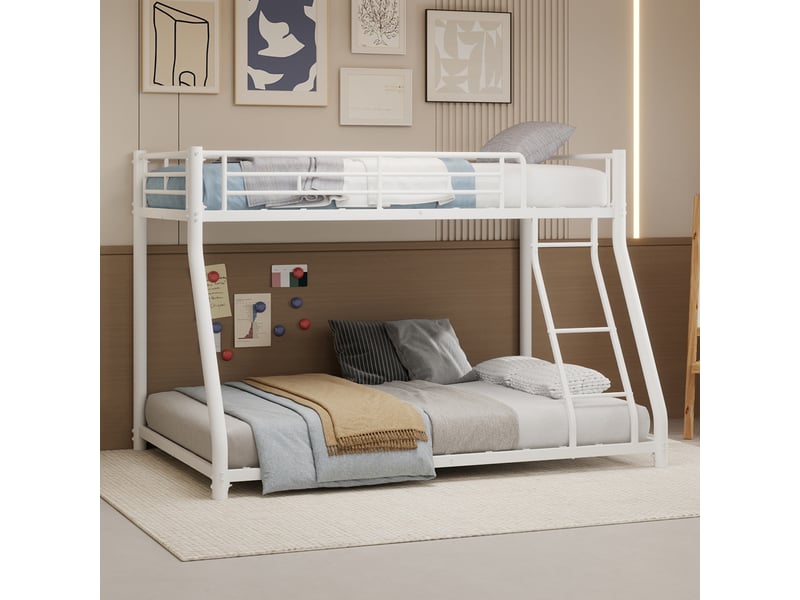  Lit superposé 90x190 cm140x190 cm - lit simple et double avec échelle et barrière de sécurité - sans matelas - blanc  - Conforama D