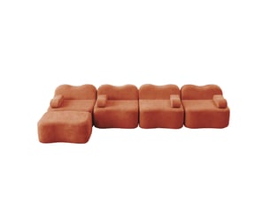 Canapé d'angle modulaire 4 places en velours orange avec pouf, forme ondulée et mousse 32d haute densité