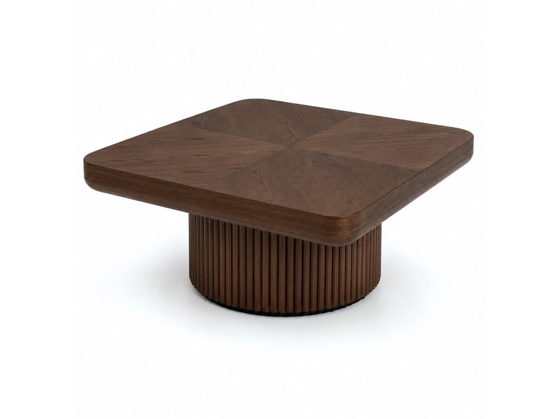  Table basse 78x78x38 cm coloris noyer avec piètement cylindrique cannelé  - Conforama A