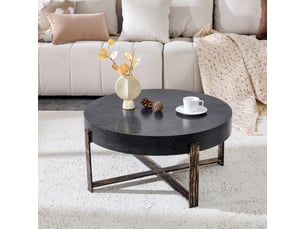 Table basse rond 68×68×36 cm, mdf et métal, noir