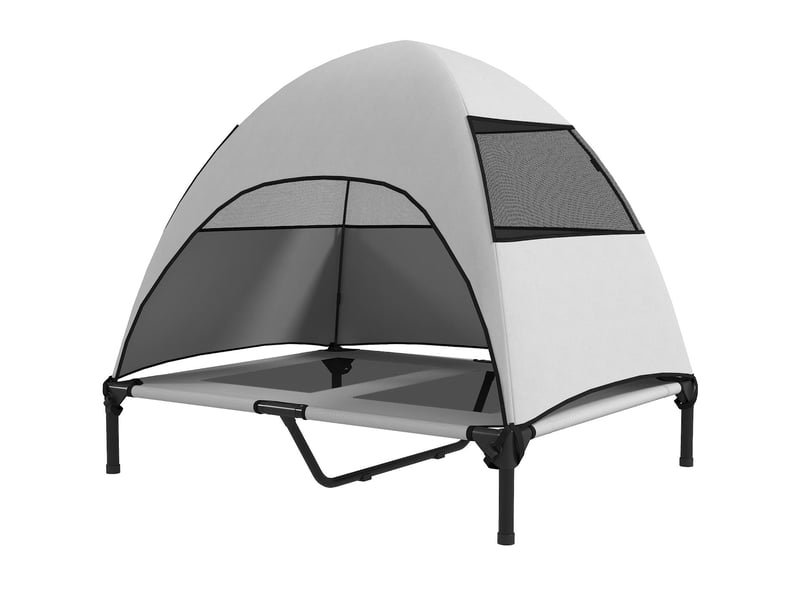  Transat surélevé avec toit amovible en textilène et acier gris clair 91 x 76 x 90 cm  - Conforama B