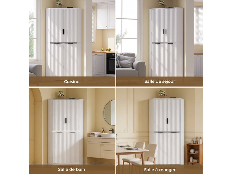  Meuble d'angle avec 4 portes et étagères réglables, design rainuré, pour cuisine, mdf blanc, 60 × 60 × 172 cm  - Conforama E