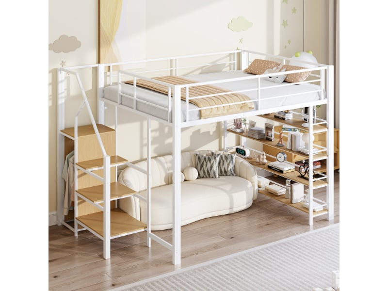  Lit mezzanine 140x200 cm coloris blanc métal lit enfant blanc - Conforama E