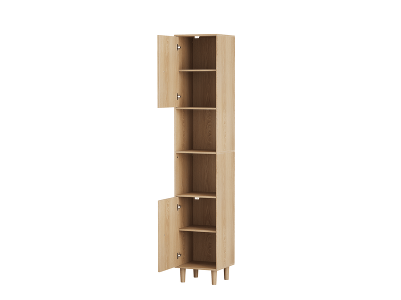  Meuble de salle de bain 32x30x169 cm, 2 portes, rangement ouvert, pour salle de bain, cuisine, mdf, couleur chêne  - Conforama A