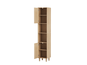 Meuble de salle de bain 32x30x169 cm, 2 portes, rangement ouvert, pour salle de bain, cuisine, mdf, couleur chêne