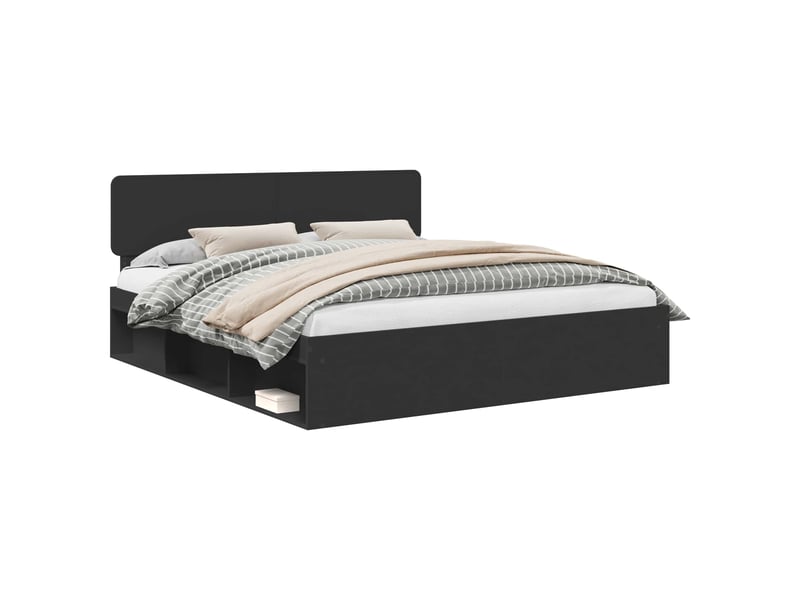  Lit double- lit adulte -  cadre de lit avec tête de lit noir 200 x 200 cm pin massif  - Conforama A