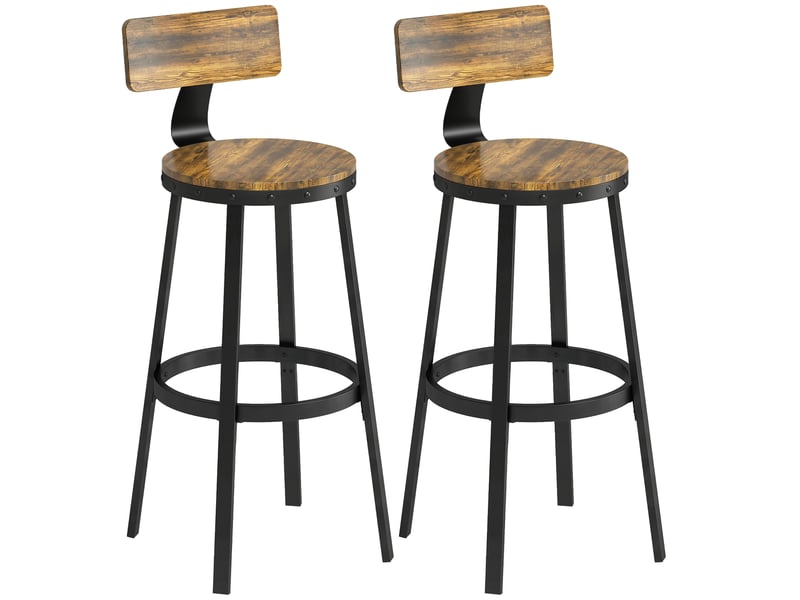  Lot de 2 tabourets de bar rustiques avec repose-pieds, bois et métal, 37 x 47 x 96 cm, marron  - Conforama A