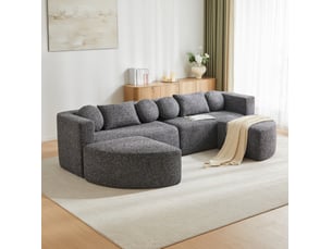 Canapé modulable convertible avec fonction couchage, sans montage, en chenille noir 292 × 165 × 68 cm