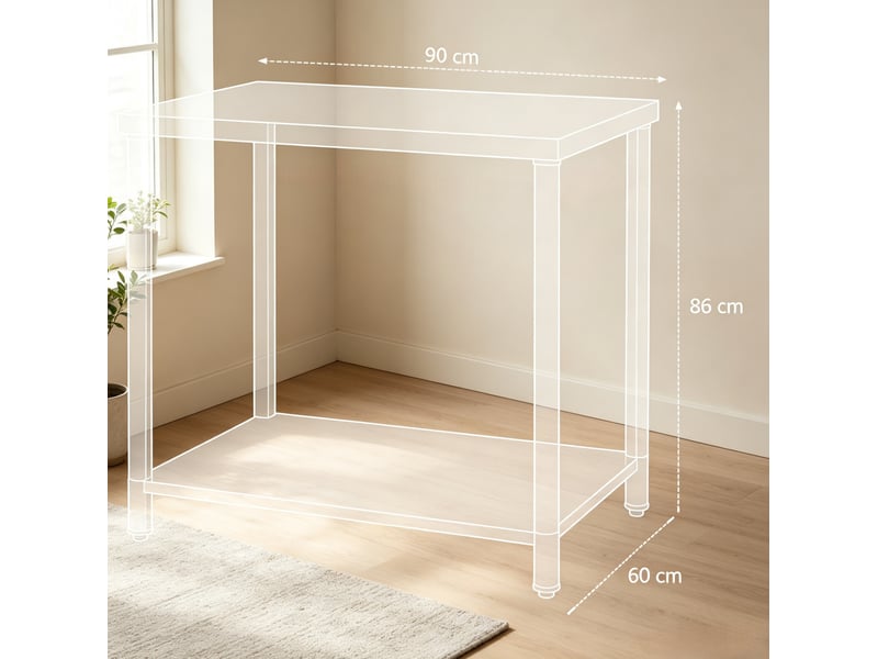  Desserte de travail polyvalente en acier inoxydable argenté 90 x 60 x 86 cm, 2 niveaux à pieds réglables  - Conforama C