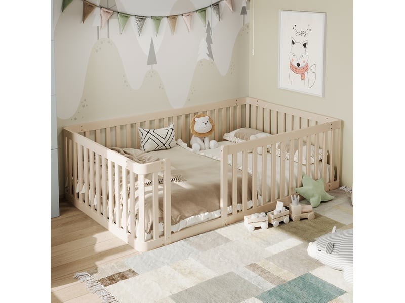  Lit enfant 90x200 cm avec barrière semi-fermée en pin coloris cream  - Conforama C