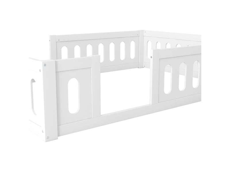  Lit plateforme 140x200 en bois massif blanc avec barrière de sécurité - design au sol  - Conforama R
