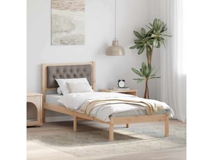 Lit adulte, lit simple, cadre de lit avec tête de lit taupe 90x190cm pin massif cf4365