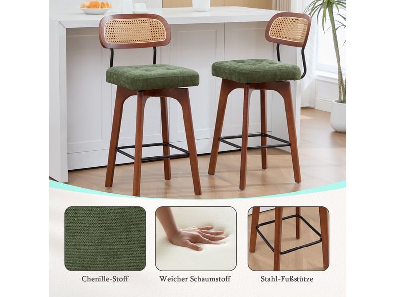  Lot de 2 tabourets de bar pivotants 360° en tissu chenille vert W3056P520508 - Conforama D