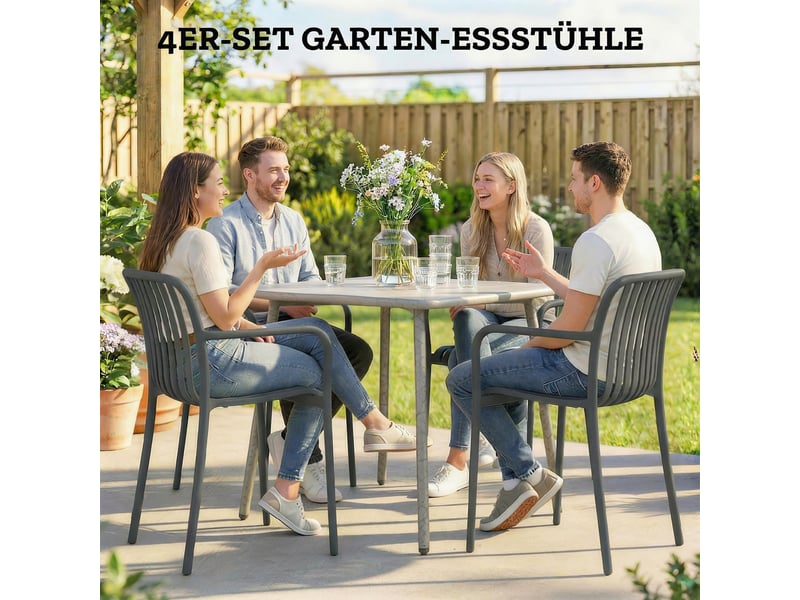  Lot de 4 chaises de jardin empilables avec accoudoirs gris foncé 55 x 58,5 x 81,5 cm  - Conforama D