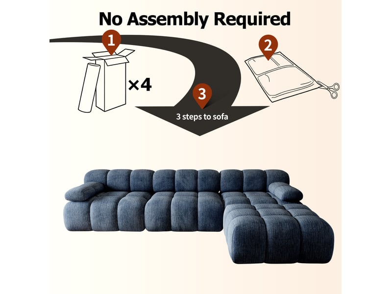 Canapé d’angle 4 places 300x200x68 cm en chenille bleu - Conforama E