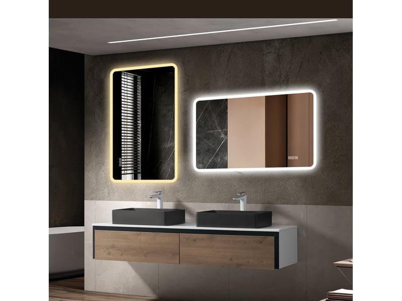  Miroir de salle de bains led 120x60 cm éclairage frontal réglable métal argenté  - Conforama B