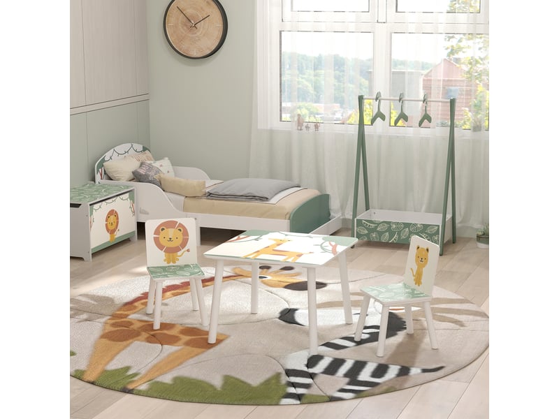Table enfant avec chaise, ensemble table et 2 chaises enfant en bois, motifs animaux, 60 x 60 x 44 cm, vert - Conforama C