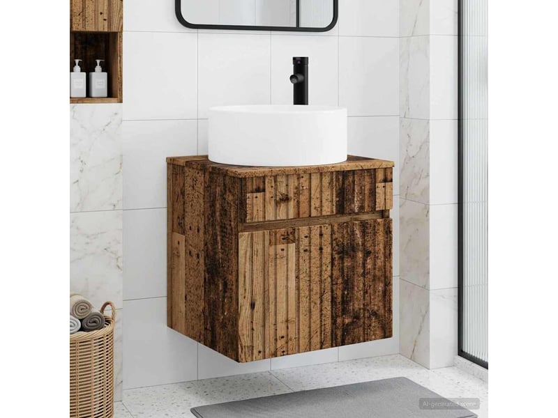  Meuble de lavabo mural, rangement salle de bain bois ancien 49x44.5x65.5 cm  - Conforama B