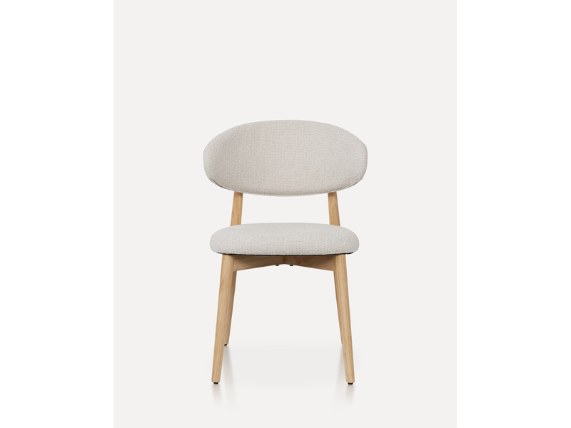  Chaise de salle à manger lot de 2 avec soutien lombaire et patins réglables, en tissu et bois naturel blanc cassé  - Conforama C