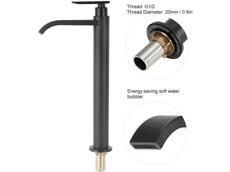  Robinet froid simple en acier inoxydable g12 304, robinet de salle de bains, évier noir  - Conforama E