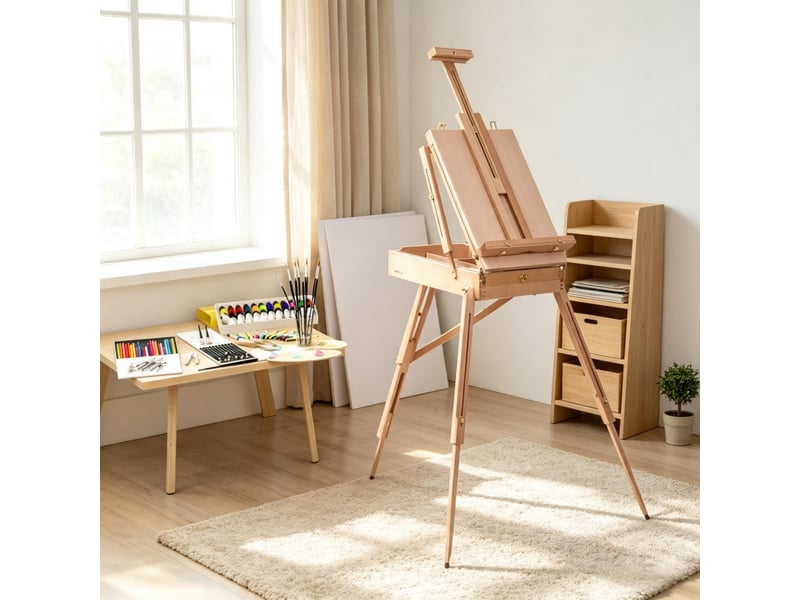 Chevalet d’atelier pliable et portable avec coffret, chevalet de peinture élégant - Conforama D