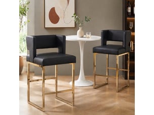 Lot de 2 tabourets de bar 53x48x91 cm, chaises hautes avec assise carrée, pieds en métal doré, meuble cuisine, noir pu